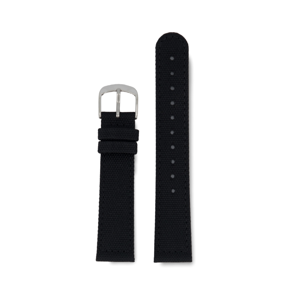 Black Nylon Sewn - Silver 18MM